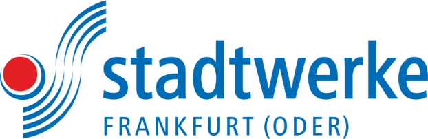 Logo Stadtwerke: Blaues Schriftbild mit rotem Punkt und blauen Linien im Partnernetzwerk.