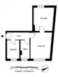 Grundriss - 2‑Raum Wohnung Küche, Bad mit Fenster