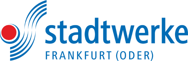 Logo Stadtwerke: Blaues Schriftbild mit rotem Punkt und blauen Linien im Partnernetzwerk.