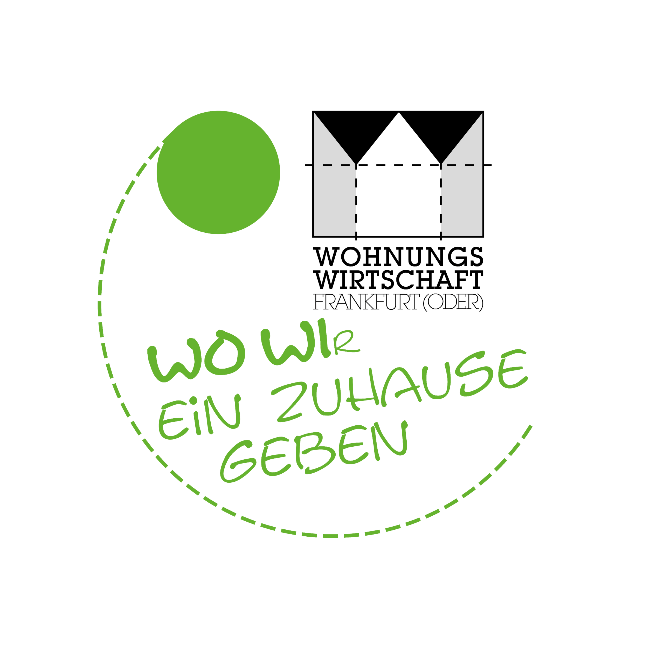 Logo der Wohnungs Wirtschaft: "Wo wir ein Zuhause geben" mit grünem Kreis und stilisiertem Haus in einem weissen Kreis
